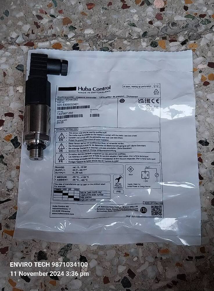 Huba Switzerland Pressure Transmitter Part No 520.930s032401 Range 0-10 Bar - Accuracy: +- 0.3 % Fs