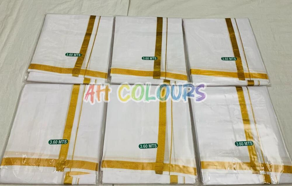 4 mts golden zari cotton dhoti