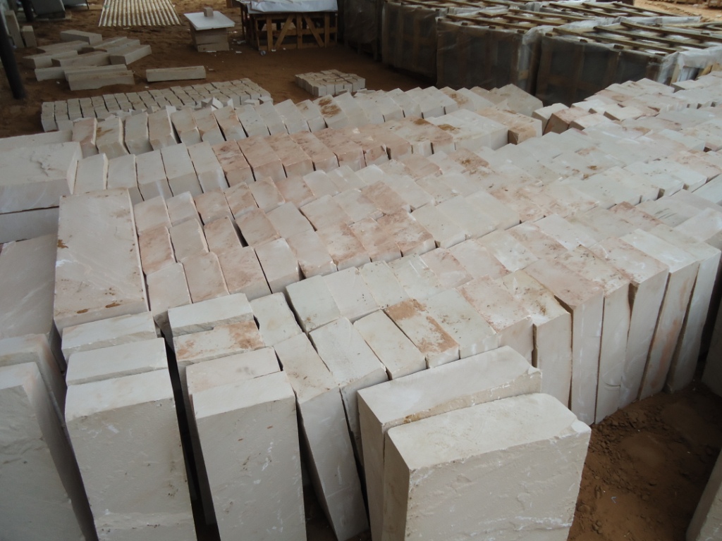 Dholpur Beige Sandstone - Block Form, Machine-cut Finish | Natural Sandstone Material, Warm Beige Color, Medium Porosity, Low Maintenance