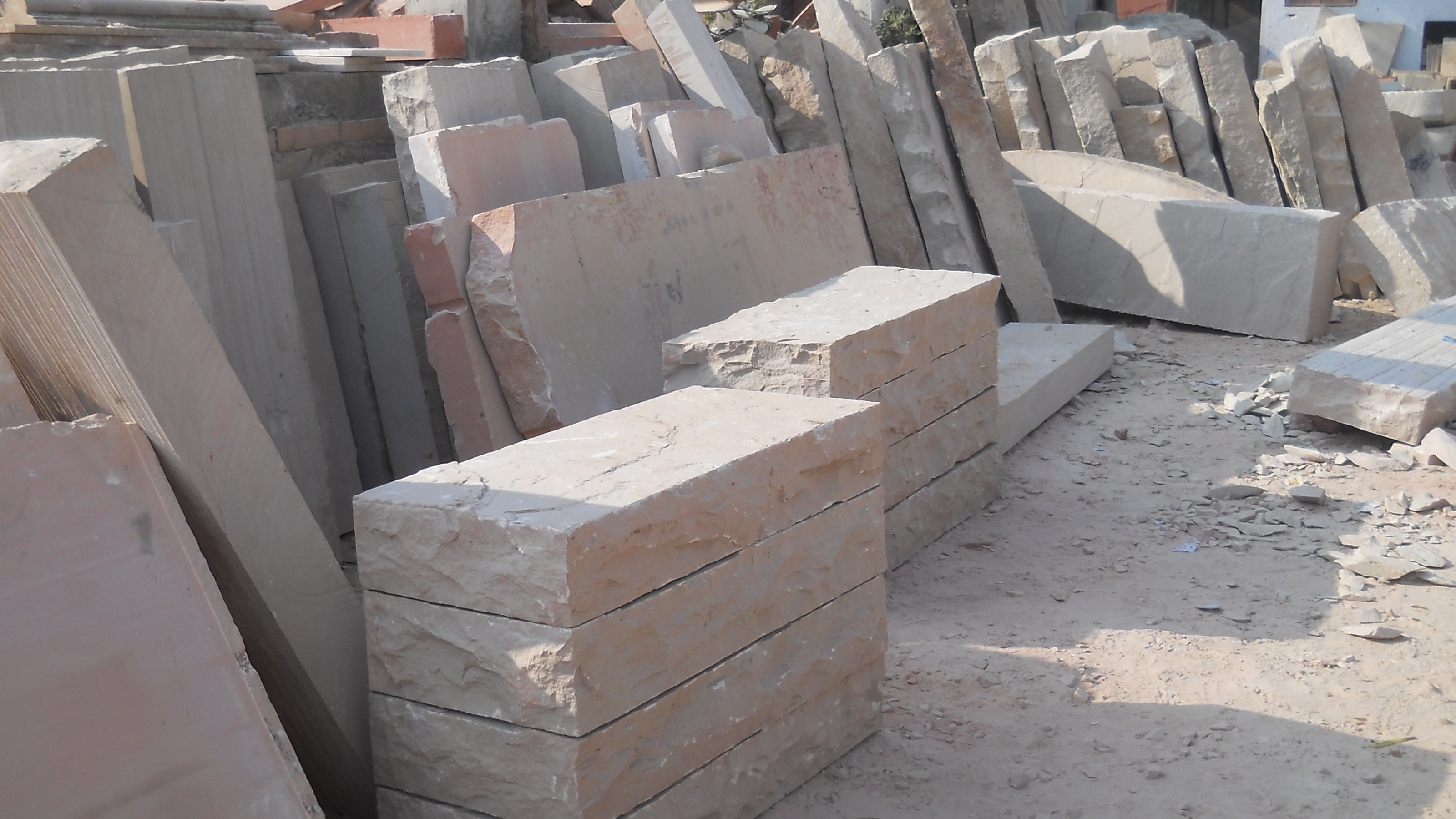 Dholpur Beige Sandstone - Block Form, Machine-cut Finish | Natural Sandstone Material, Warm Beige Color, Medium Porosity, Low Maintenance