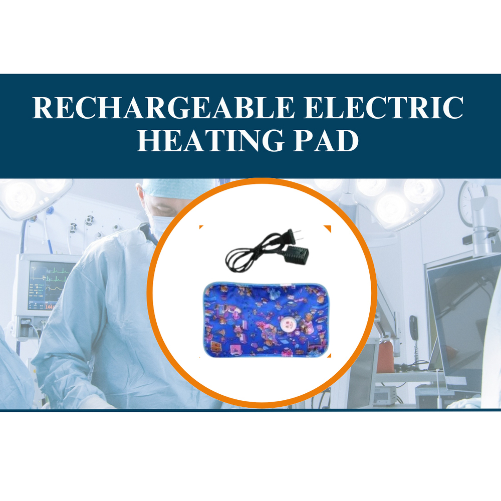 Rechargeable Electric Heating Pad - Fabric Material, Portable Design, Blue with Printed Pattern | Rechargeable Battery Power, Electric Heating Therapy