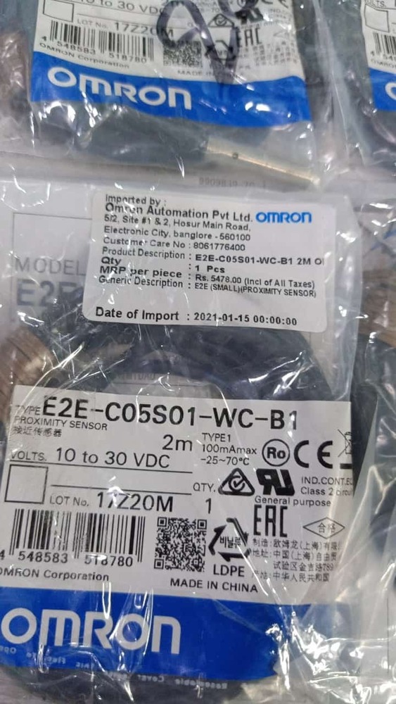 ओमरोन प्रॉक्सिमिटी सेंसर E2E-C05S01-WC-B1 - निकेल-प्लेटेड ब्रास, M8x1 थ्रेड, IP67, 1.5 kHz ऑपरेटिंग फ्रीक्वेंसी, एडजस्टेबल सेंसिटिविटी, शॉक रेजिस्टेंट