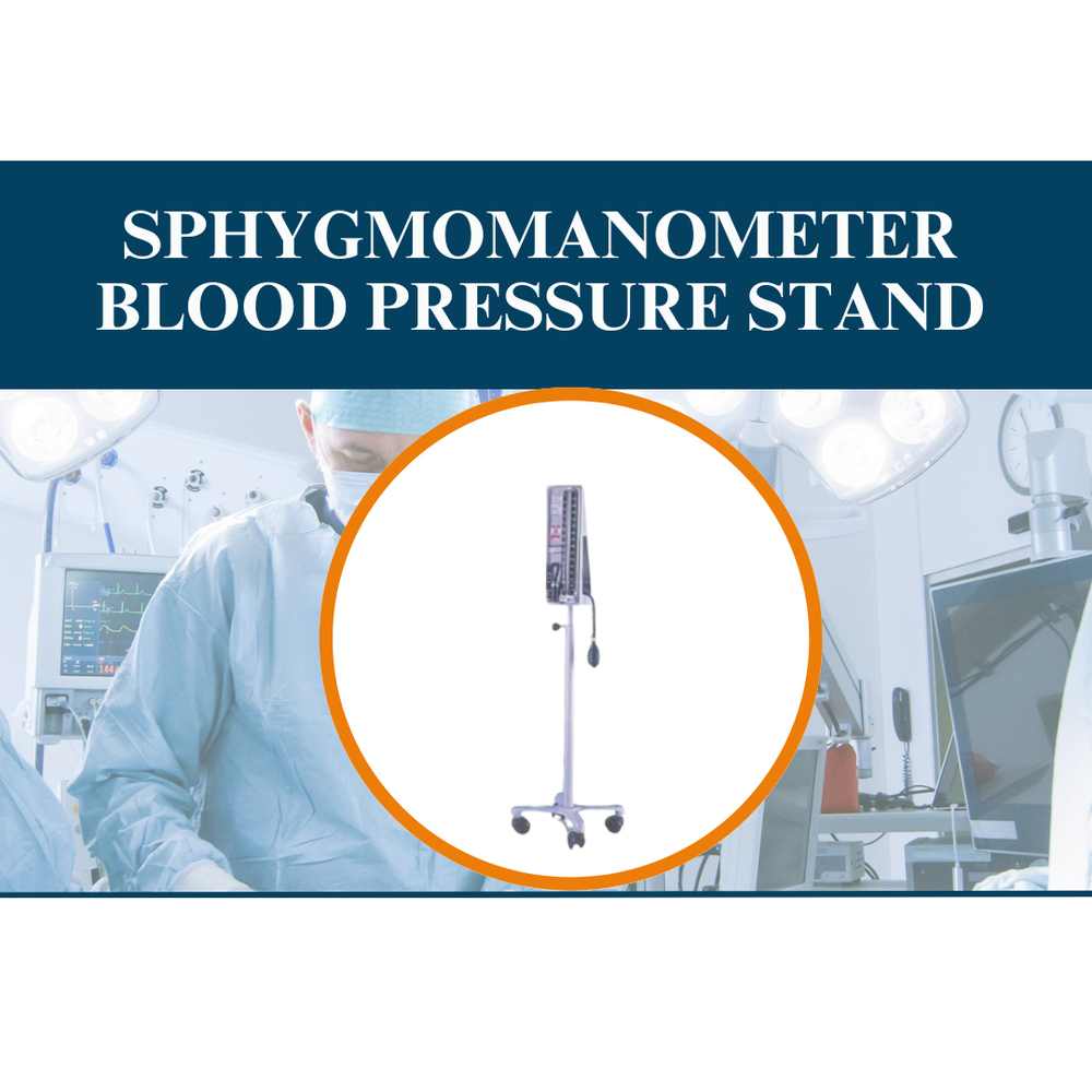 Sphygmomanometer Blood Pressure Stand - Powder Coated Steel, Adjustable 90-135 cm, White/Grey with Black Accents, Anti-Tip Five-Leg Base, Lockable Castor Wheels, Stainless Steel Wire Basket