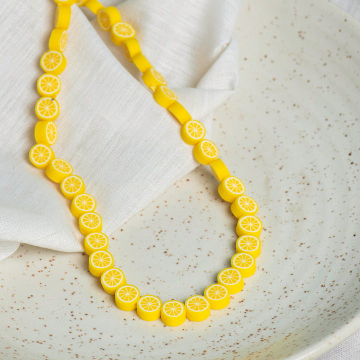 Yellow Polymer Clay Fimo Beads - Size 10mm, Thickness 5mm, 1 String Of 40 Pcs | Vibrant Yellow Color, Ideal For Crafting And Diy Projects