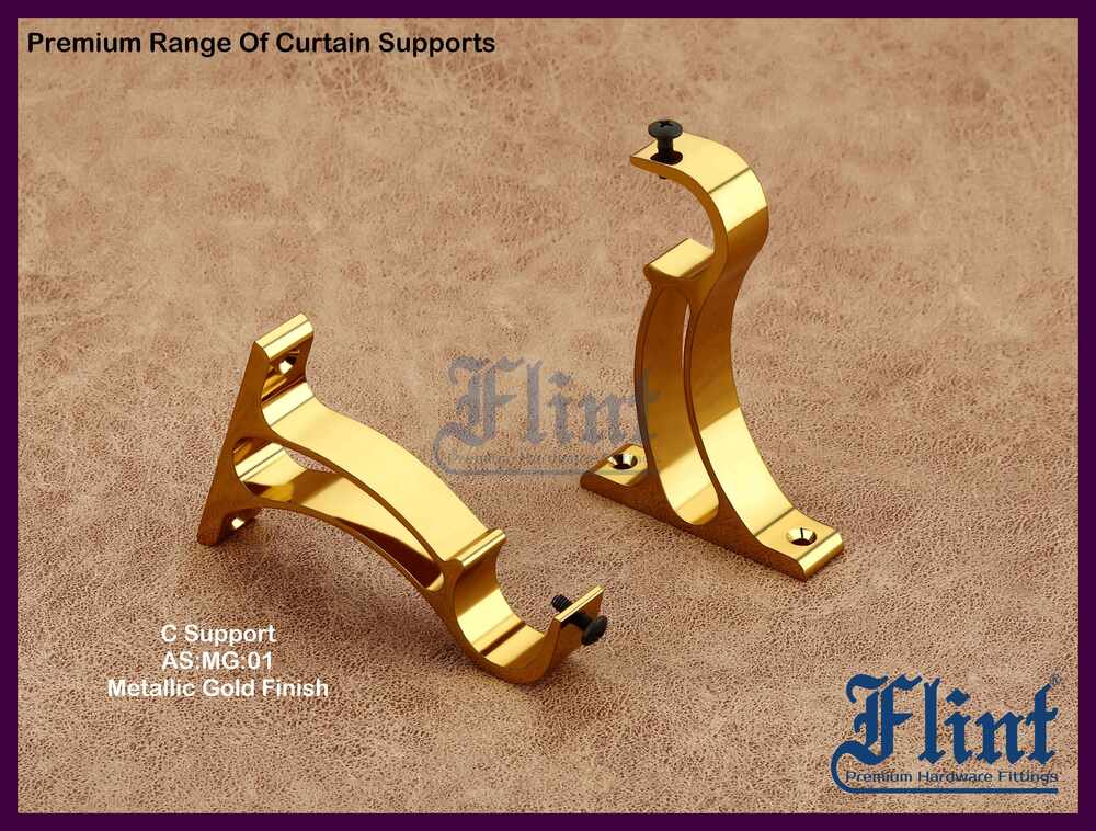 C Curtain Support - Aluminum Metal, Standard Size, Metallic Gold Finish | Galvanized Durability, Elegant Design