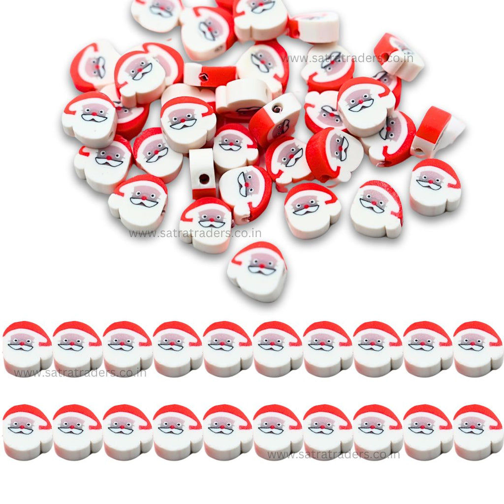 Santa Claus Polymer Clay Fimo Beads | Size: 6mm (W) Thickness 2mm