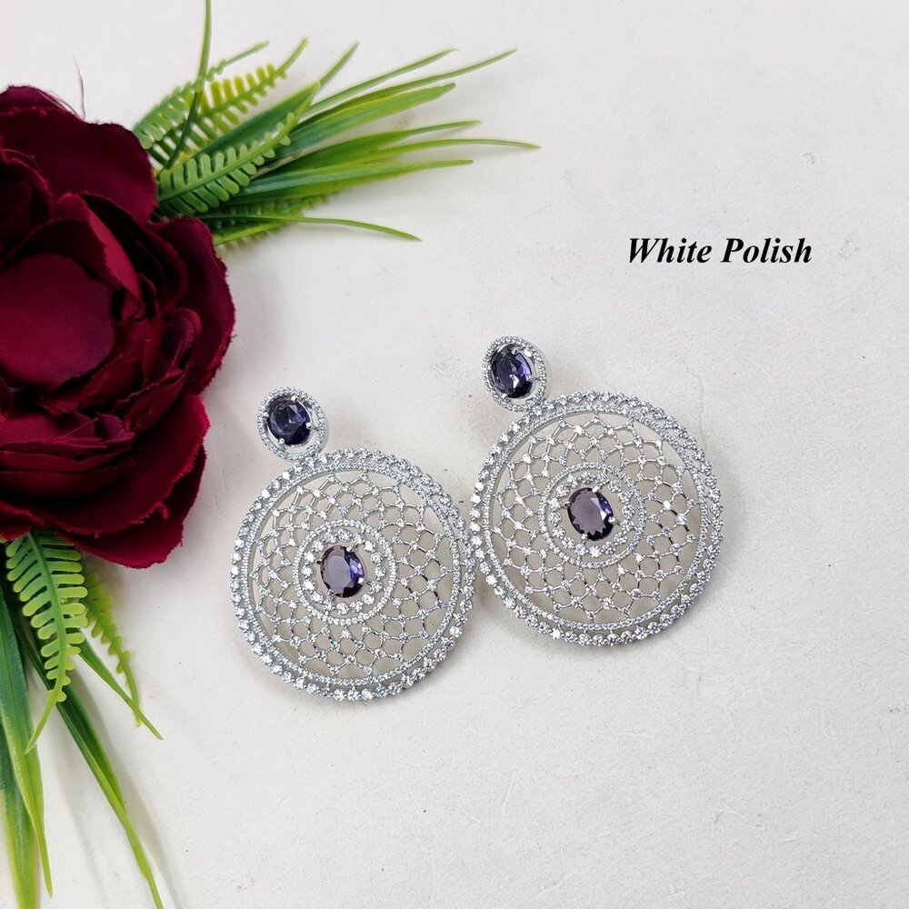 Ad And Glass Stone Earrings - Copper Alloy With Aaa Star Cut Zircon Elegant White Polish For Weddings Engagements And Everyday Wear
