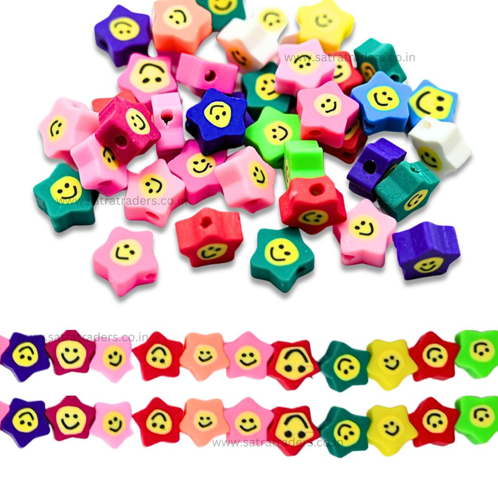 Multicolor Star Smiley Polymer Clay Fimo Beads | Size: 6mm (W) Thickness 2mm