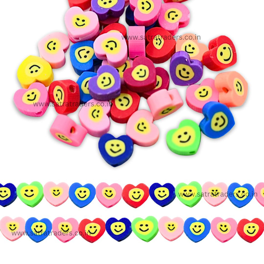 Heart Smiley Polymer Clay Fimo Beads - 6mm (W) Thickness 2mm | Playful Design For Jewelry Making, Crafts, And Creative Projects