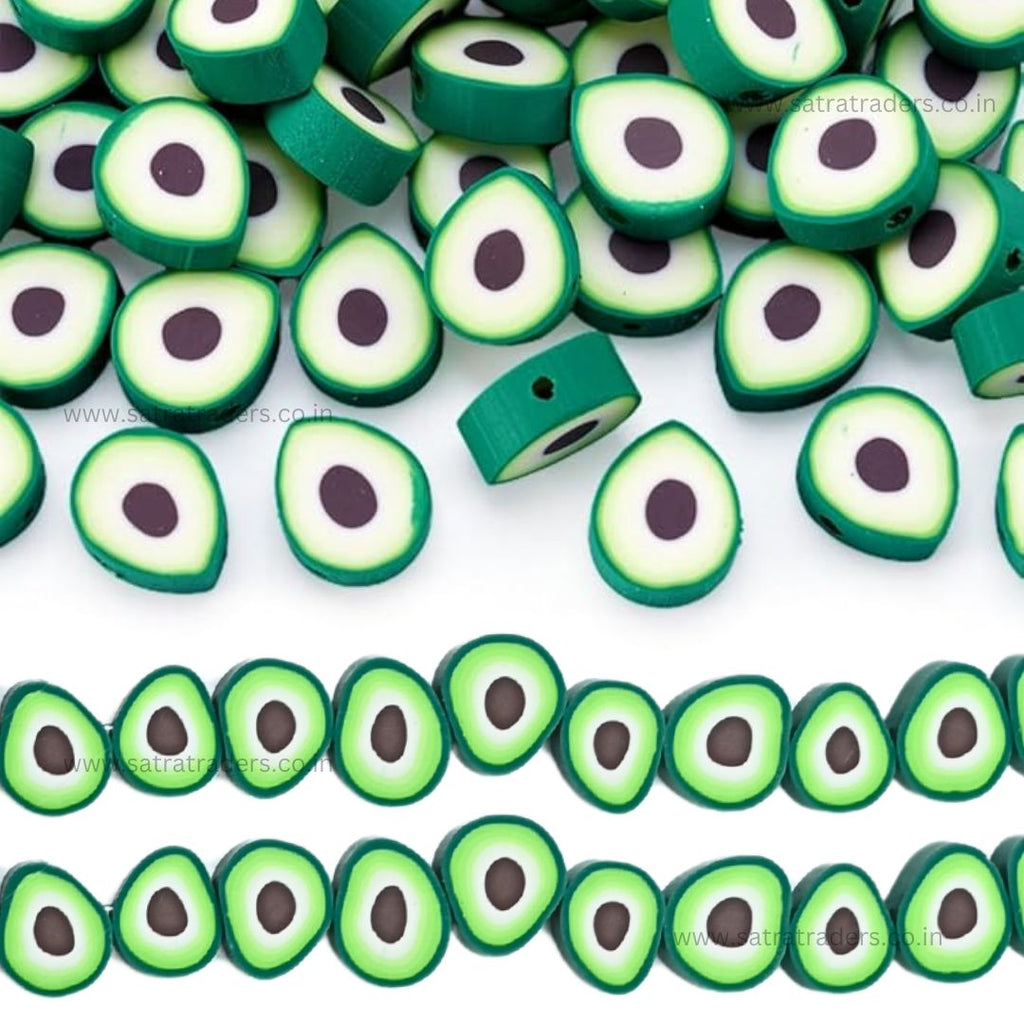 Avocado Polymer Clay Fimo Beads - 6mm (W) Thickness 2mm | 40 Pieces on 1 String, Perfect for Jewelry Making and Craft Projects