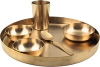 Brass 6 Pieces Dinner Set In Matt Finish - Eco-friendly Brass, Scratch Resistant Surface, Elegant Traditional Design | Complete Set For Formal And Everyday Dining