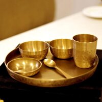 Brass 6-piece Dinner Set In Matt Finish - High-quality Brass, Elegant Matte Surface, Durable Design, Heat Retaining, Eco-friendly