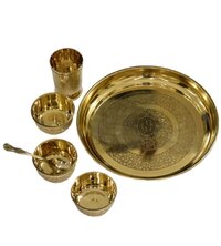 Brass 6-piece Dinner Set With Design In Matt Finish - Premium Brass, Elegant Intricate Patterns, Low-maintenance, Eco-friendly, Durable Design