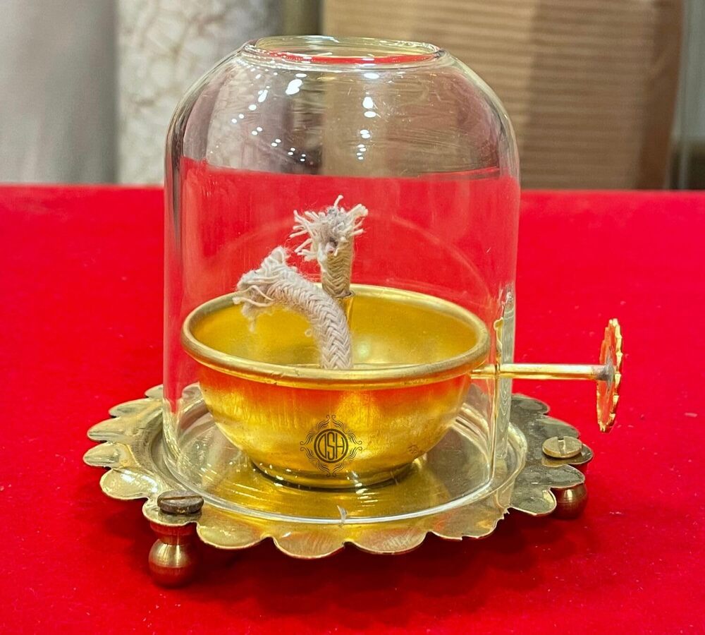 Brass Akhand Jyot Diya with Adjustable Bati Knob