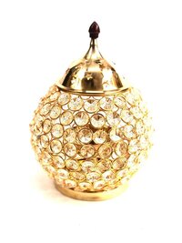 Crystal Matki Style Diya To Lighten Your Space - Crystal Base, Brass Decor Tamrapatra , Elegant Oil Lamp For Spiritual Ceremonies & Home Decor