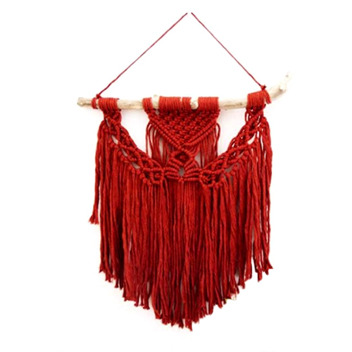 Red Macrame Wall Hanging - Finish: Handmade