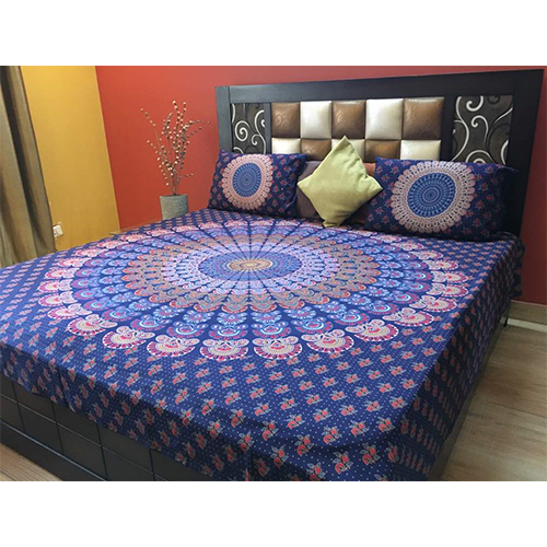 Block Printed Bed Sheet - Color: Multi Colour