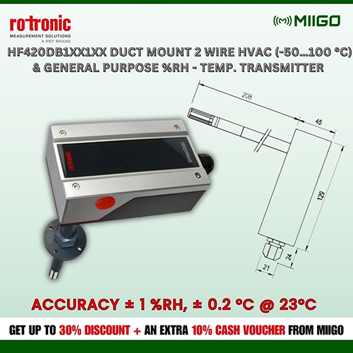 HF420DB1  Duct Mount HVAC Humidity Temperature Transmitter Rotronic