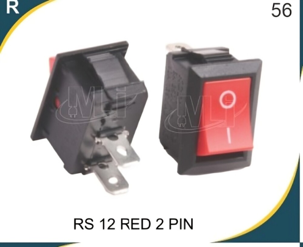 Rs12 Red 2 Pin On-off Black Small Leg Switch - Plastic, Standard Size | Rated Voltage 250V, Max Current 10A, Standard Rocker SPST Function