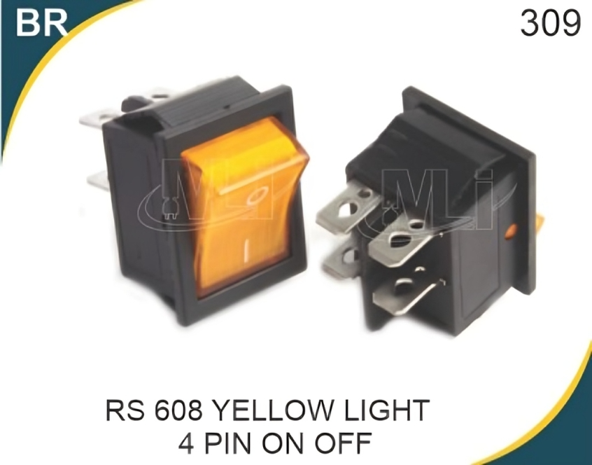 Rs608 Yellow Light 4 Pin On-off Rocker