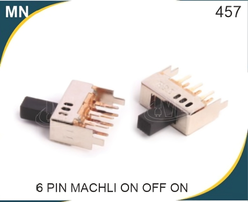 Machli Center Off Monitor Switch - Metal & Plastic, Standard Size, Black Knob Color, 6 Ampere Max Current, Non-illuminated, Three Position Function | Model Mlims19