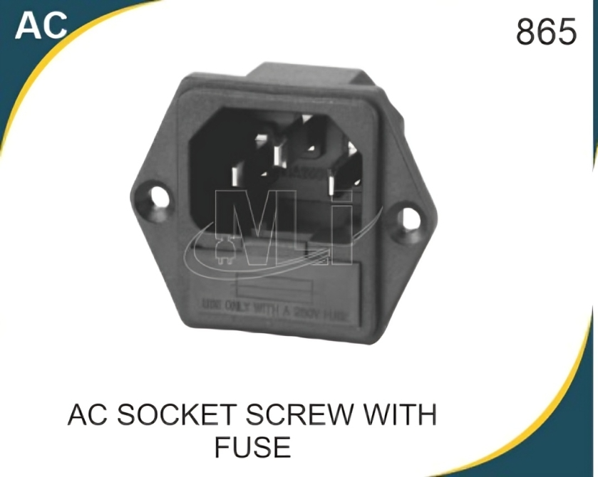 Ac Screw With Fuse Socket - High-quality Plastic, 3-pin Terminal, Chrome-plated Surface, Black Color | Durable Design For Industrial Applications