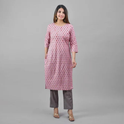 Ladies Printed Cotton Kurti Pant Set - Feature: High Quality