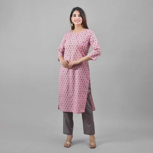 Ladies Printed Cotton Kurti Pant Set - Feature: High Quality