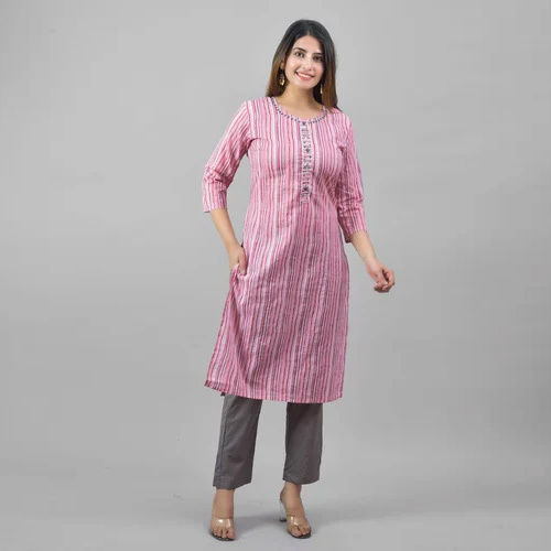 Ladies Cotton Kurti Pant Set - Color: Multicolor