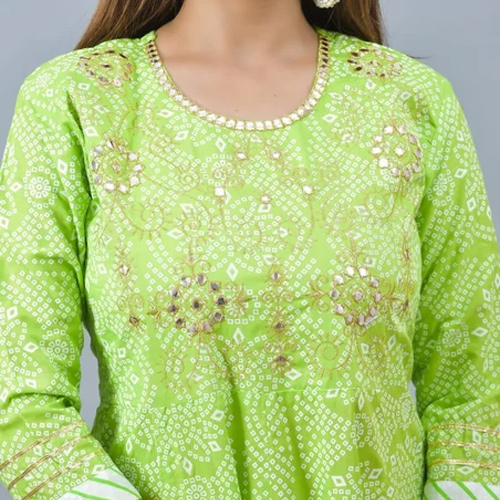Ladies Lime Green Cotton A Line Suit Set - Feature: Washable