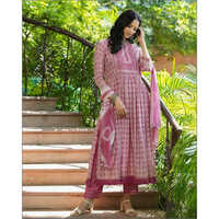 Ladies Cotton Embroidered High Slit Suit Set - Color: Multicolor