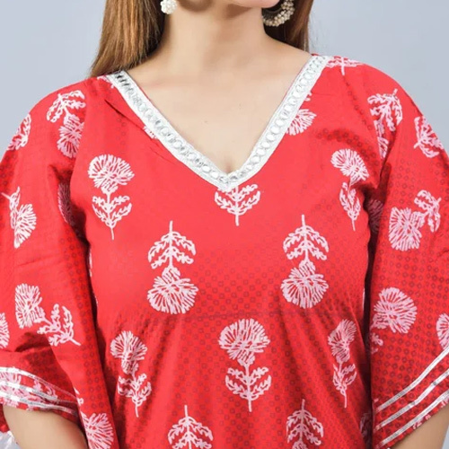 Ladies Red Printed Kaftan - Color: Red(base)