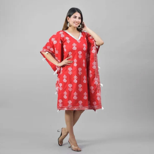 Ladies Red Printed Kaftan - Color: Red(base)