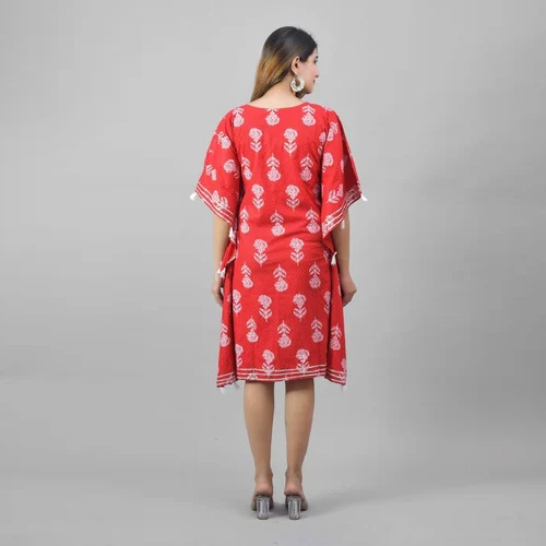 Ladies Red Printed Kaftan - Color: Red(base)