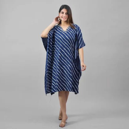 Ladies Blue Printed Kaftan - Color: Dark Blue(Base)