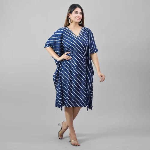 Ladies Blue Printed Kaftan - Color: Dark Blue(base)