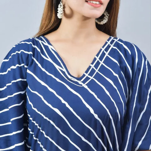 Ladies Blue Printed Kaftan - Color: Dark Blue(base)