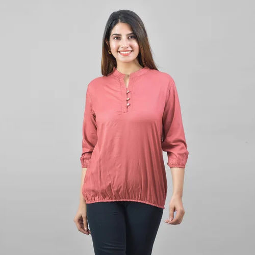 Ladies Casual Wear Rayon Top - Color: Dark Peach