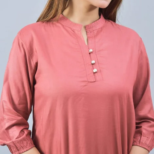 Ladies Casual Wear Rayon Top - Rayon Material, Different Sizes Available, Dark Peach Color, Modern Style, Easy To Clean By Hand Or Machine Wash