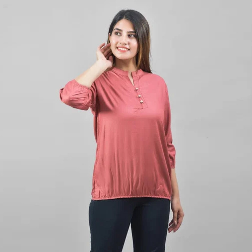 Ladies Casual Wear Rayon Top - Rayon Material, Different Sizes Available, Dark Peach Color, Modern Style, Easy To Clean By Hand Or Machine Wash
