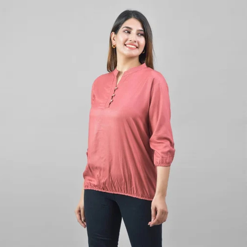 Ladies Casual Wear Rayon Top - Rayon Material, Different Sizes Available, Dark Peach Color, Modern Style, Easy To Clean By Hand Or Machine Wash