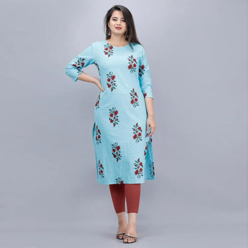 Ladies Cotton Straight Kurti Legging Set - Color: Blue(Base)