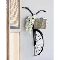 Metal Cycle Basket Wall Decor - 30x14 Inches | Brown Metal, Moisture-proof, Easy To Clean, Indian Style
