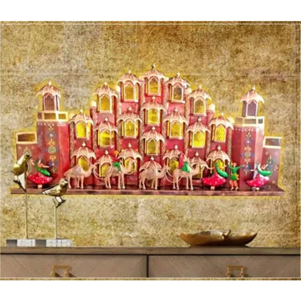 Metal Hawa Mahal Wall Decor - Color: Red