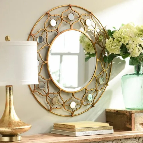 Iron Wall Decorative Mirror - Color: Golden (Frame)