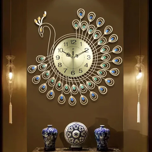 Golden Peacock Wall Clock - Color: Home