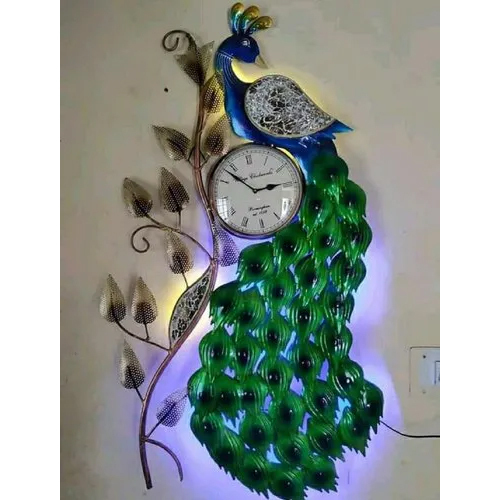 Peacock Hanging Wall Clock - Color: Blue & Green