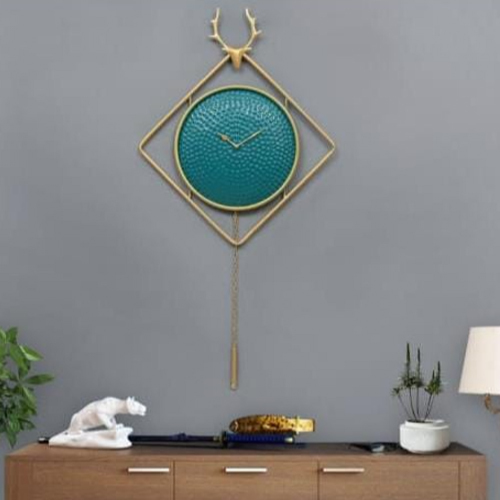 Metal Wall Hanging Clock - Color: Blue