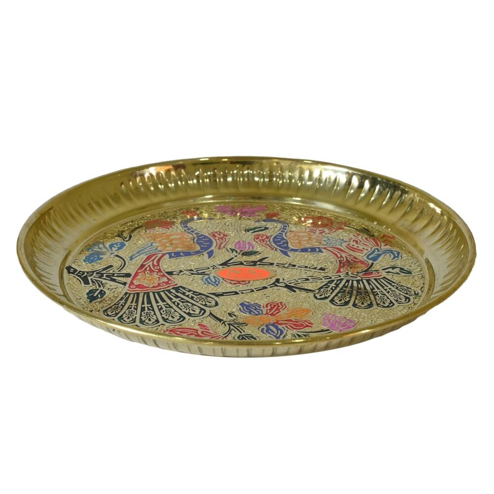 Brass Peacock Design Thali for Puja Engraved