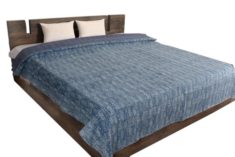 New Hand Block Printed Kantha Bedcover